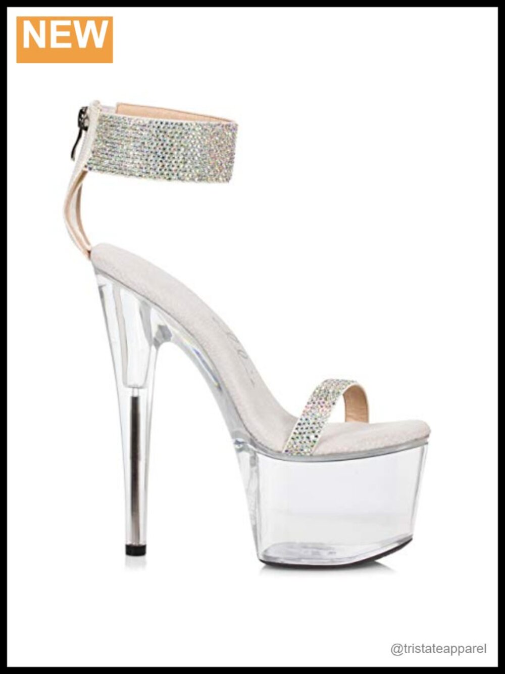 Rhinestone Cuff Platform Sandal Ankle Strap Zip Heeled Formal Wedding Shoes